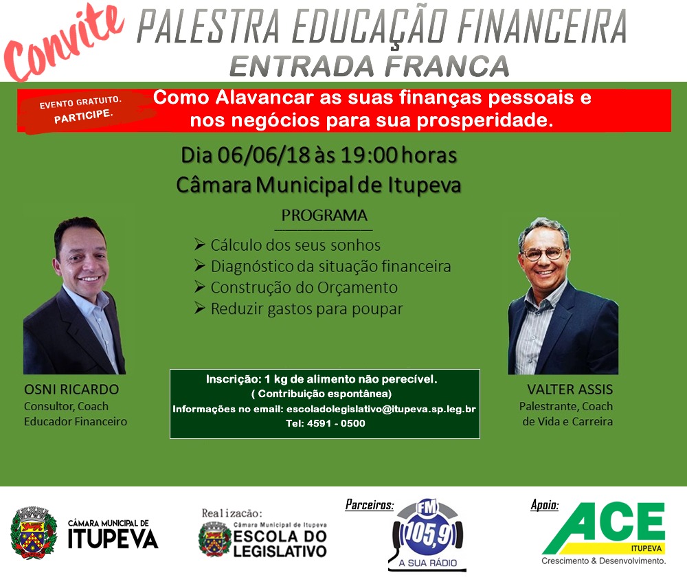 Palestra sobre Educação Financeira será ministrada por Valter Assis e Osni Ricardo